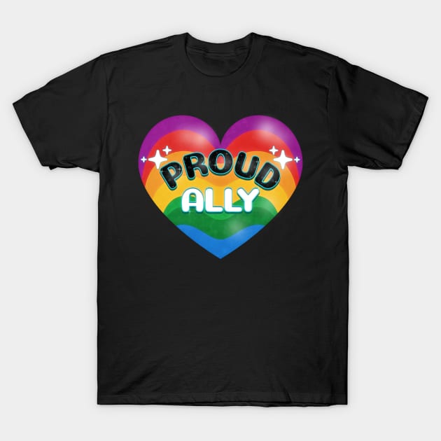 PRIDE Month Proud Ally Rainbow Pride Heart T-Shirt by mythikcreationz